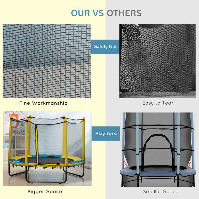 55 Inch Children's Indoor Trampoline with Safety Enclosure - Durable Jumping Mat with Protective Pads, Ideal for Ages 1-10 - Fun Exercise and Activity for Young Kids