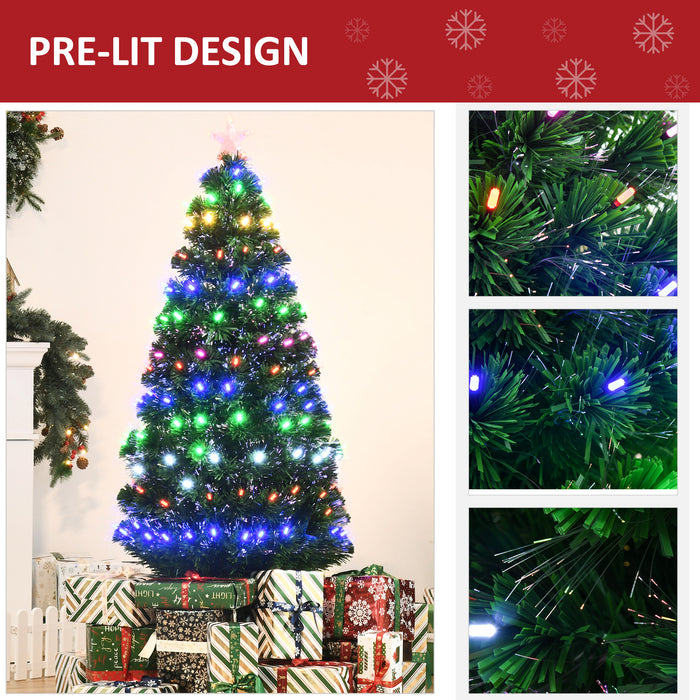 Pre-Lit Fiber Optic 5ft Christmas Tree with Star Topper - 170 Branch Tips, Metal Stand, Multi-Color LED Lights - Festive Home Holiday Decor