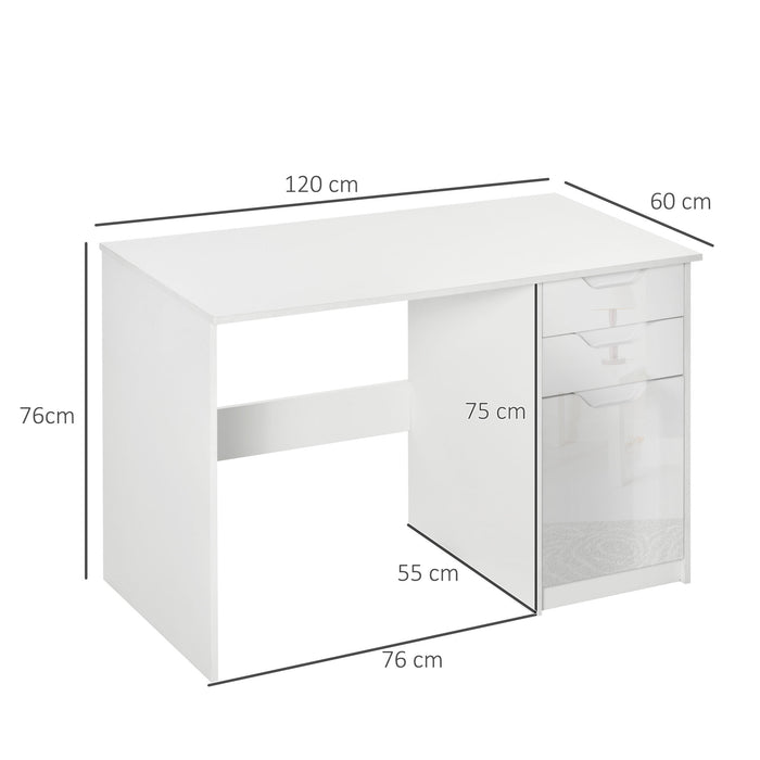 Modern High Gloss Writing Desk - Computer Workstation with Drawers & Storage Cabinet - Ideal for Home Office and Study Use