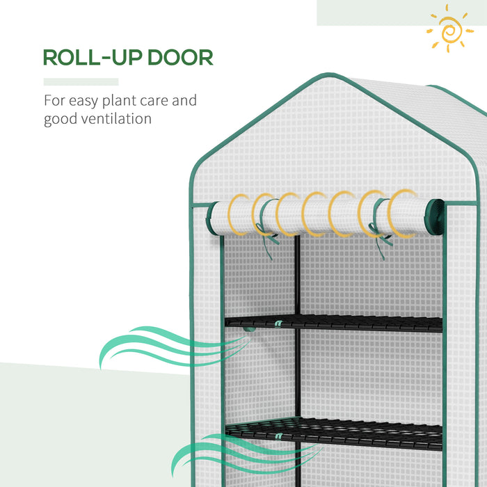 5 Tier Widened Mini Greenhouse with Sturdy PE Cover - Portable Gardening House with Roll-Up Zipper Door and Metal Wire Shelves - Ideal for Plant Protection and Growth, 193x90x49 cm, White