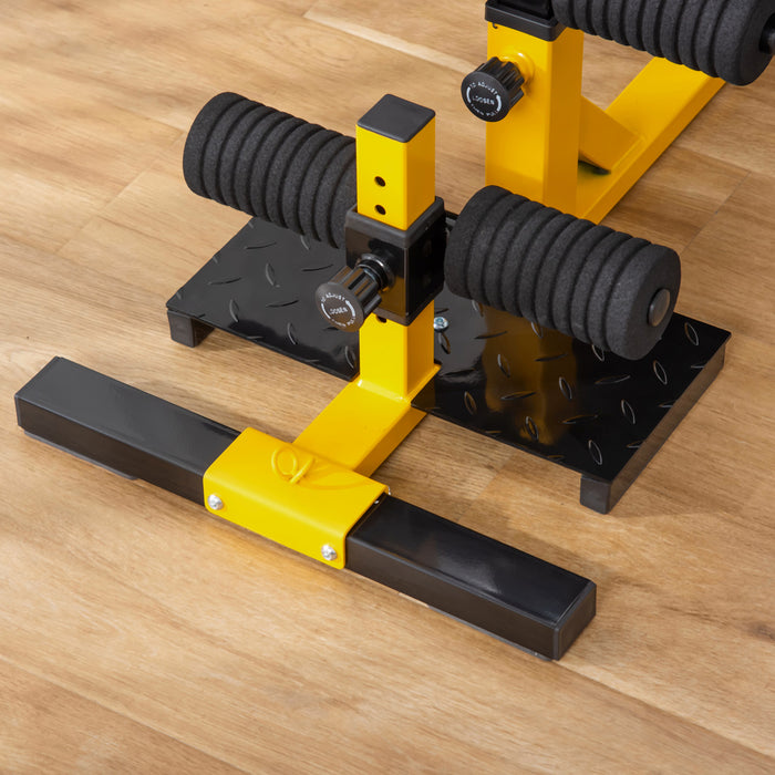 Adjustable 3-in-1 Squat Machine with Padded Bench - Multifunctional Squats, Push-Ups, and Sit-Ups Workout Equipment - Ideal for Home, Office, and Gym Fitness, Yellow