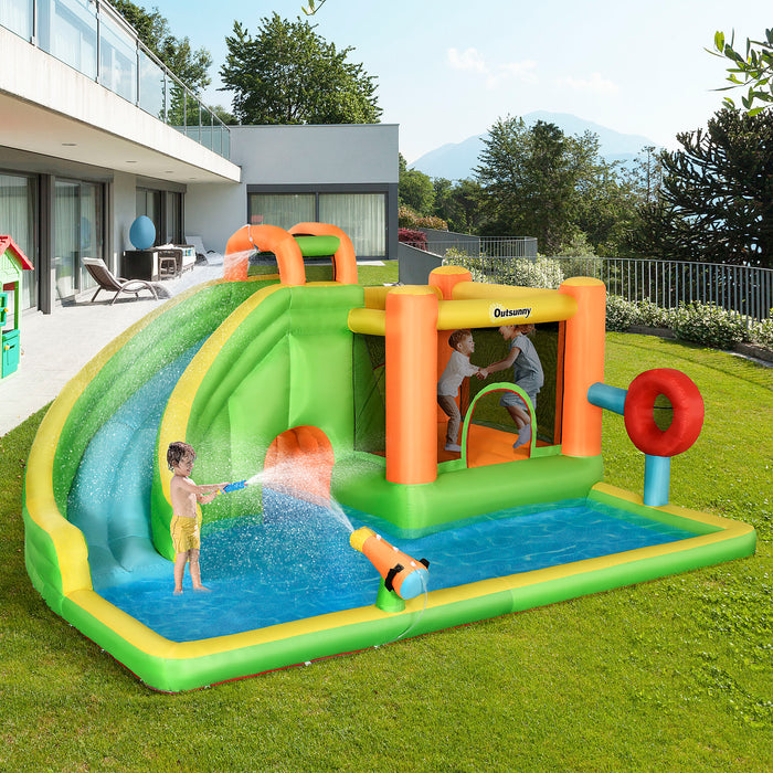 7-in-1 Kids Inflatable Playhouse - Bouncy Castle with Water Slide, Trampoline, Splash Pool, Water Gun, Ball Target, Boxing Post, Tunnel - Complete Outdoor Entertainment Center for Children