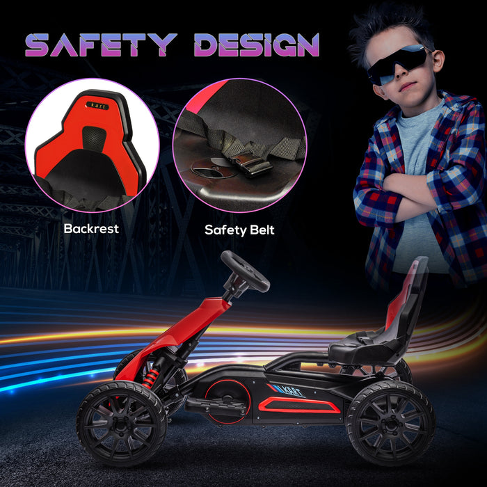 Kids Electric Go Kart - 12V Ride-On Racer with Forward and Reverse Gears, Rechargeable Battery, Dual Speed - Perfect for Children Ages 3 to 8 Years, Vibrant Red