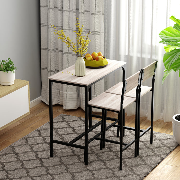 Industrial 3-Piece Table & Stool Set - Oak-Tone MDF Panels with Sturdy Metal Frame, Space-Saving Design - Perfect for Small Apartments and Lofts