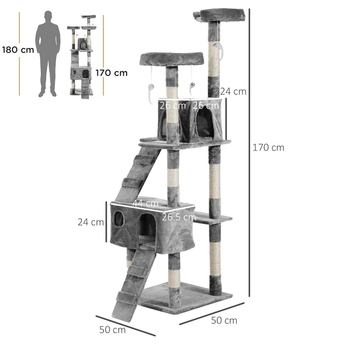 Kitten Kitty Cat Tree with Scratching Post - Grey Indoor Climbing Tower & Activity Centre - Ideal for Playful Cats and Scratch-Loving Kittens