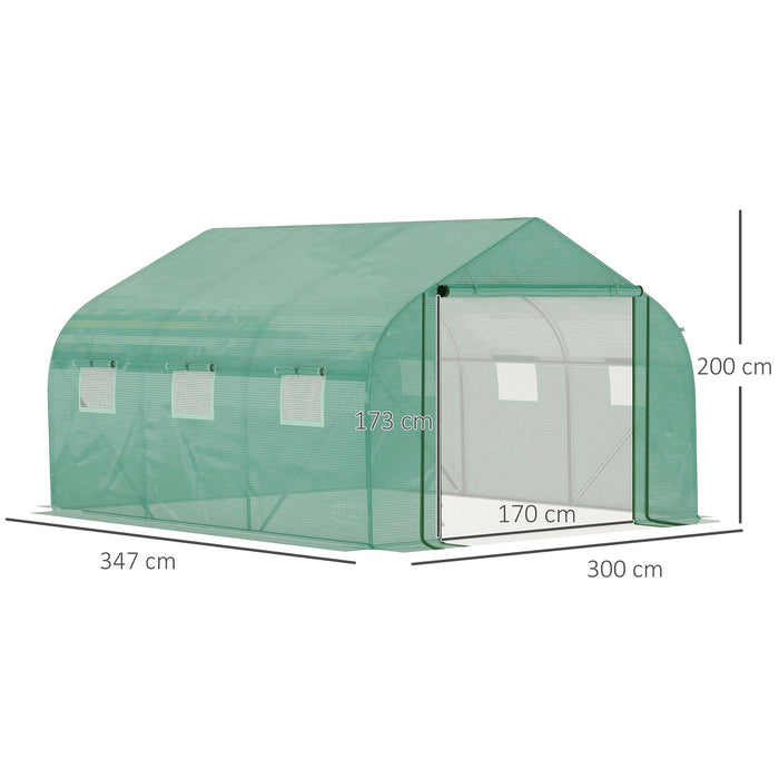 Walk-in Polytunnel Greenhouse with PE Cover - Durable Outdoor Structure with Roll-Up Door & 6 Ventilated Windows, 3.5x3x2m - Ideal for Season-Extended Gardening & Plant Protection
