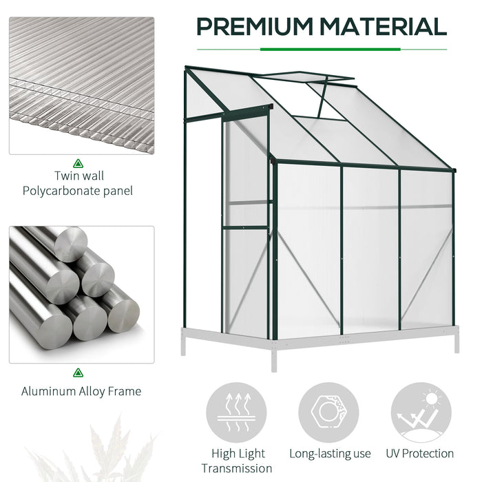 Heavy Duty Aluminium Walk-In Greenhouse - Polycarbonate Panels with Roof Vent, Green, 192x127x220 cm - Ideal for Plants, Herbs & Vegetables Gardening Enthusiasts