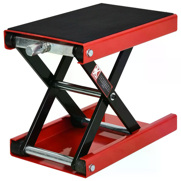 Heavy-Duty Steel Motorcycle Lift Platform - Manual Operation, Garage Repair Jack Stand, Red - Ideal for Bikers and Mechanics