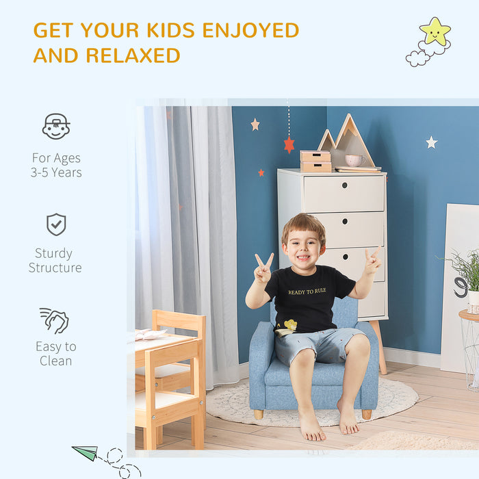 Kids Sofa Armchair with High Back - Mini Blue Couch with Anti-Slip Wooden Legs for Children - Perfect for Bedroom & Playroom, Ages 3-6