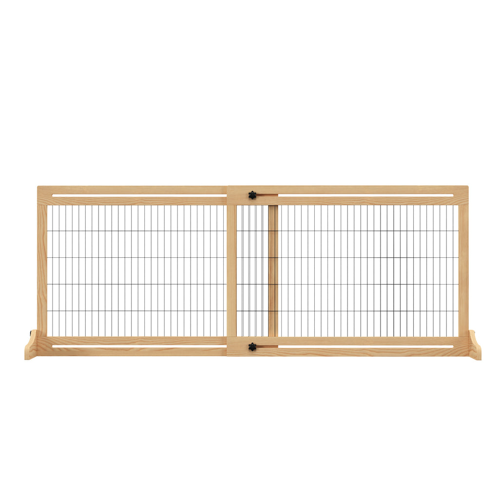 Adjustable 2-Panel Wooden Pet Gate - Freestanding Barrier for Dogs, Expands 104-183 cm, 69 cm High - Ideal for Doorways & Hallways, Natural Finish