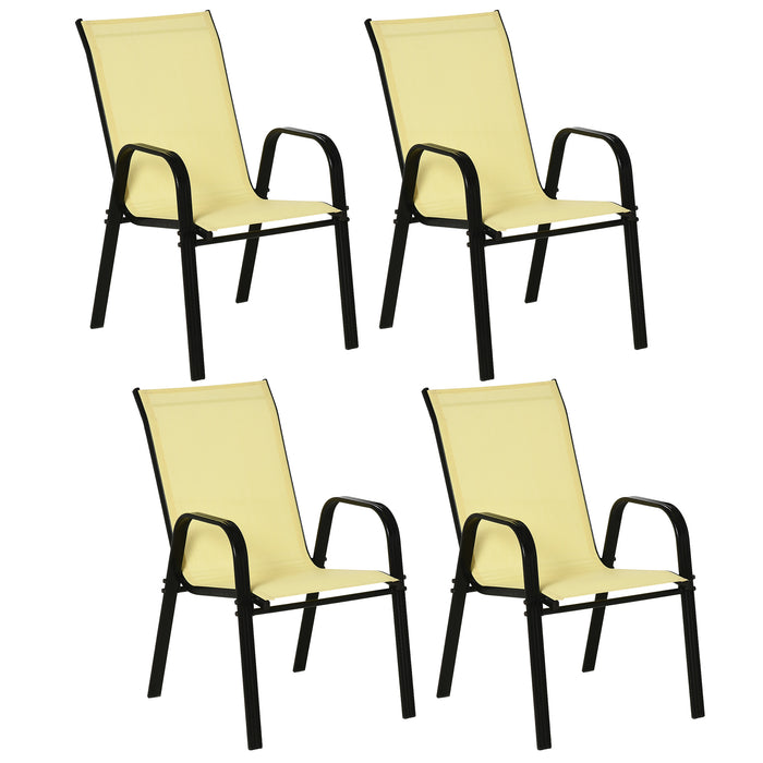 Outdoor Patio Dining Chairs - Set of 4 Stackable High Back Chairs with Armrests for Garden - Beige Comfort & Style for Patio Dining