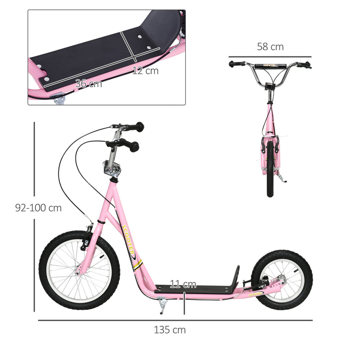 Teen Scooter with Rubber Wheels - Adjustable Handlebar, Dual Brakes, and Kickstand - Ideal for Kids 5+ Years, Pink