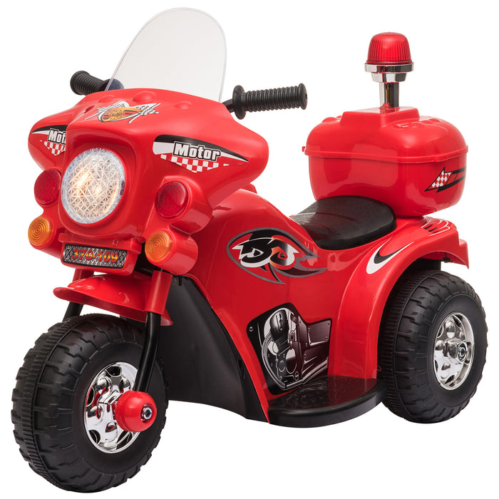 Kids 6V Electric Ride-On Motorcycle - Trike with Lights, Music, Horn & Storage - Fun Outdoor Toy for Toddlers 18-36 Months, Vibrant Red
