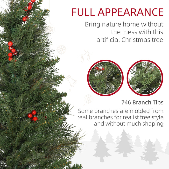 Artificial Pencil Christmas Tree with Lifelike Foliage - Lush Branches, Vibrant Red Berries, Easy Auto-Open Feature - Ideal for Compact Spaces and Holiday Decor