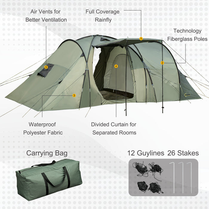 5-Person Family Camping Tent with Gazebo - Waterproof Garden Shelter with Rainfly, Multichamber Design - Spacious Outdoor Accommodation for Groups, Includes Carry Bag