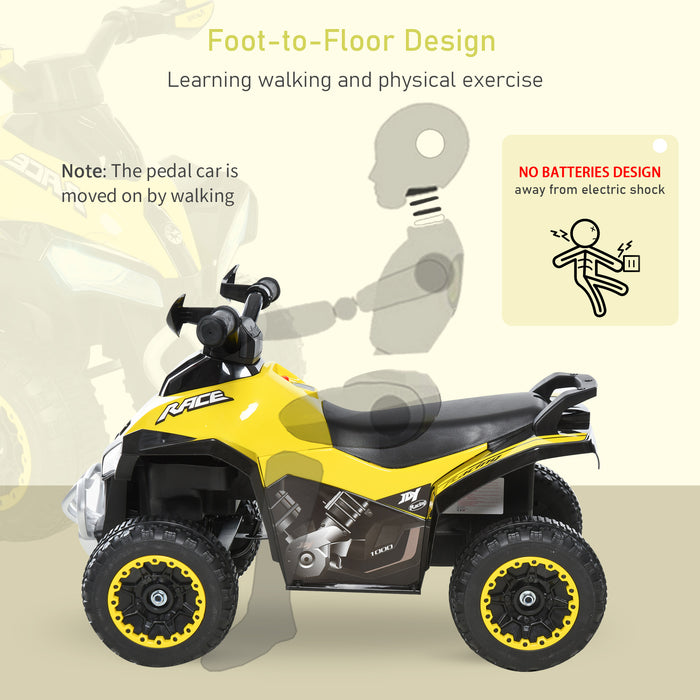 Kids Foot-to-Floor Ride-On Slider Car with Music & Lights - Manual Toddler Walker Vehicle, Yellow - Ideal for Ages 18-36 Months