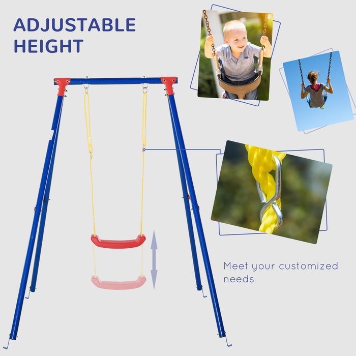 Heavy Duty Metal Swing Set with Adjustable Rope Seat - A-Frame Outdoor Playset for Backyard Fun - Ideal for Kids Aged 6-12, Vibrant Blue