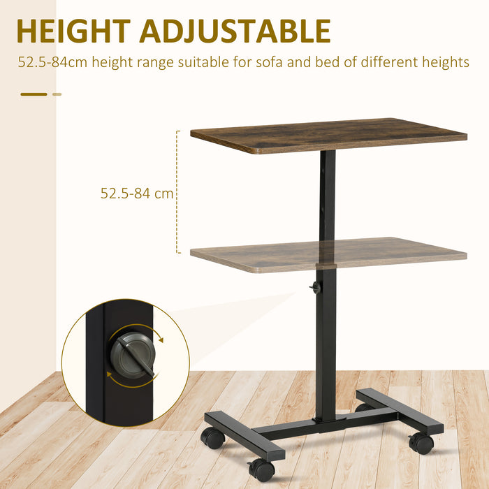 Rolling Laptop Stand with Wheels - Adjustable Overbed Sofa Side Table for Home Office, Rustic Brown - Convenient Workstation for Bedridden Users or Remote Workers