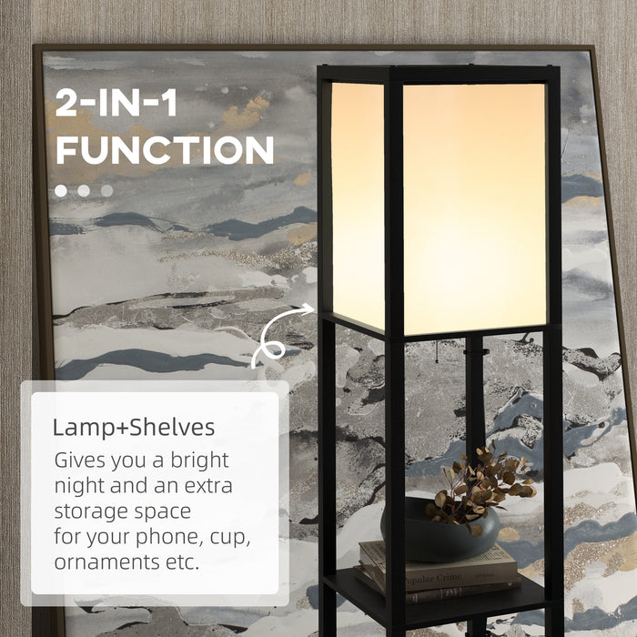 Modern Dual Ambient Shelf Floor Lamp - 156cm Black Standing Light for Living Room and Bedroom - Stylish Space-Saving & Illumination Solution