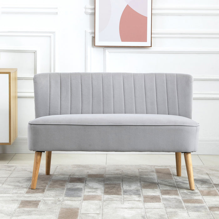 Velvet Double-Seater Couch with Wooden Frame - High Back, Foam Padded Comfort Sofa in Elegant Grey - Ideal for Compact Living Spaces and Cozy Seating