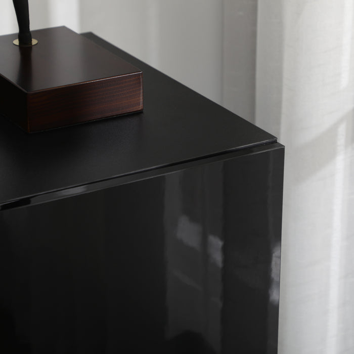 Wooden Storage Sideboard - Freestanding High Gloss Cupboard with Adjustable Shelves, Black - Bedroom Organization and Space Management