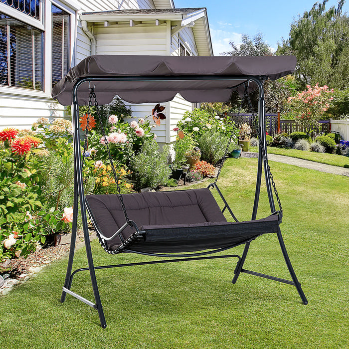 Double Hammock Swing Chair with Canopy - 2-Person Garden Bench Bed, Rocking Sun Lounger with Cushion - Comfortable Outdoor Seating for Backyard & Patio Relaxation, Grey