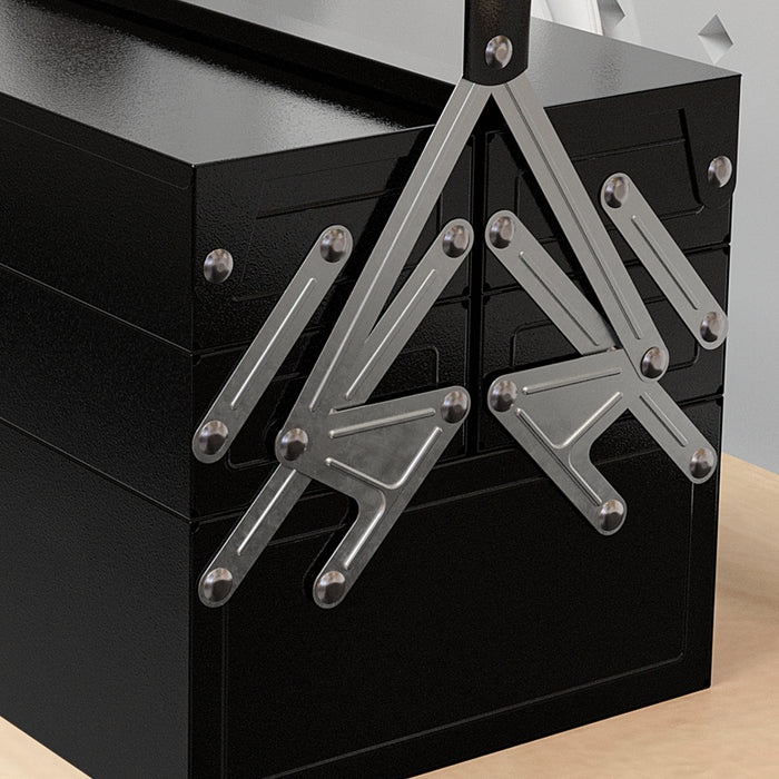 3 Tier Metal Toolbox with 5 Trays - Durable Workshop Storage Solution with Portable Carry Handle, 56x20x34cm - Ideal for Professionals & DIY Enthusiasts