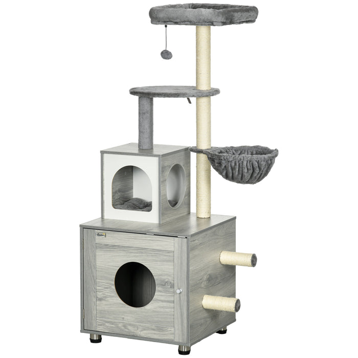 Cat Mansion All-in-One Litter Box - Enclosed Space, Bed, Scratch Posts, Lounging Platforms - Perfect for Indoor Cats Comfort & Privacy