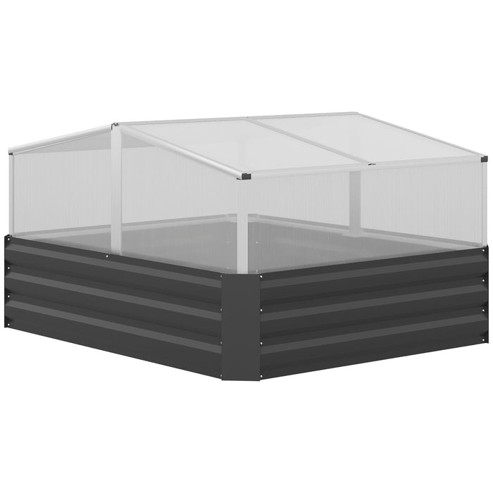 Outsuuny Galvanised Raised Bed - Outdoor Planter Box with Greenhouse Cover for Growing Vegetables & Flowers - Ideal for Gardeners and Urban Farmers