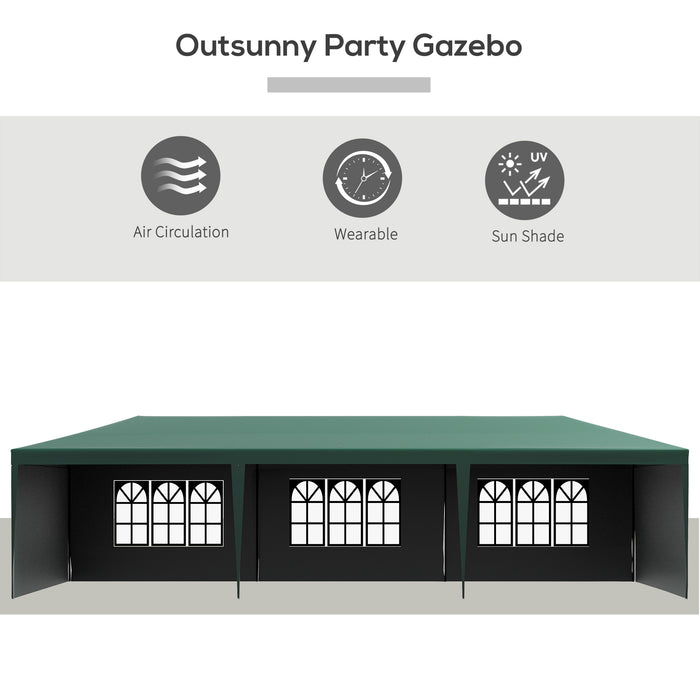 Garden Gazebo Marquee, 9x3m - Party & Wedding Outdoor Canopy in Elegant Green - Ideal for Festive Gatherings & Special Events