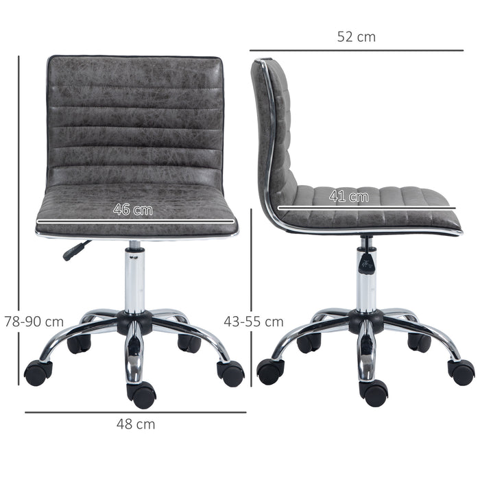Armless Mid-Back Swivel Office Chair - Grey Microfiber Upholstery with Chrome Base - Ideal for Comfortable Desk Seating