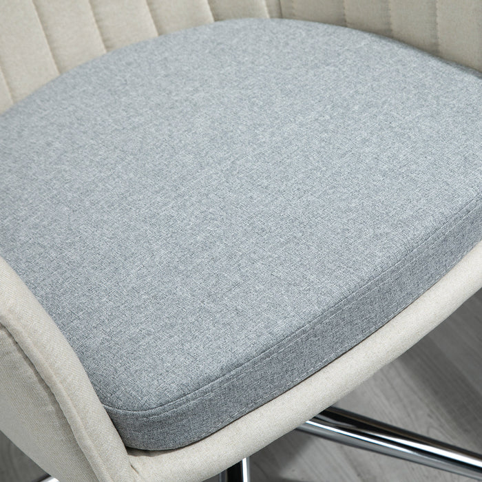 Linen Fabric Leisure Office Chair - Swivel Scallop-Shaped Computer Desk Chair with Wheels - Ideal for Home Study and Bedroom Comfort, Beige