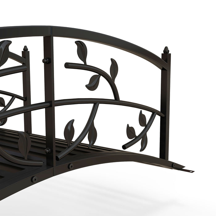 Garden Bridge with Metal Vine Motif - 1.2M Length, Decorative Arch Design in Black - Enhances Outdoor Spaces & Walkways