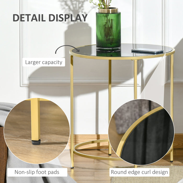 Morden Round Side Table with Gold Metal Base - Tempered Glass Top Accent Table - Elegant Furniture for Living Room, Bedroom, Dining Room