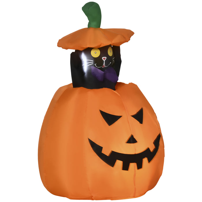 4ft Inflatable Halloween Pumpkin with Cat - LED Lighted Blow-Up Yard Decoration - Quick-Ship, Kid-Friendly Outdoor Festive Display