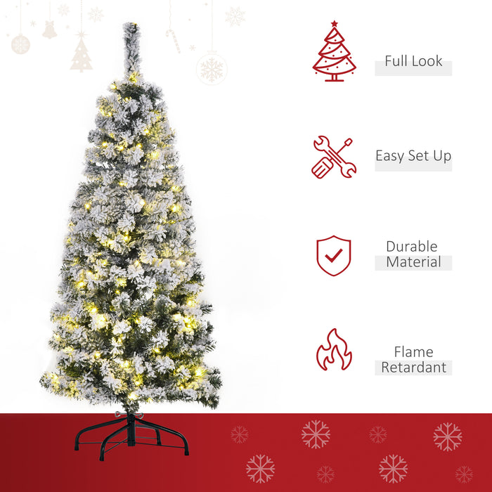 4ft Pre-Lit Snow Flocked Artificial Christmas Tree - Warm White LED Lights, Holiday Decor - Perfect for Festive Home Xmas Ambiance
