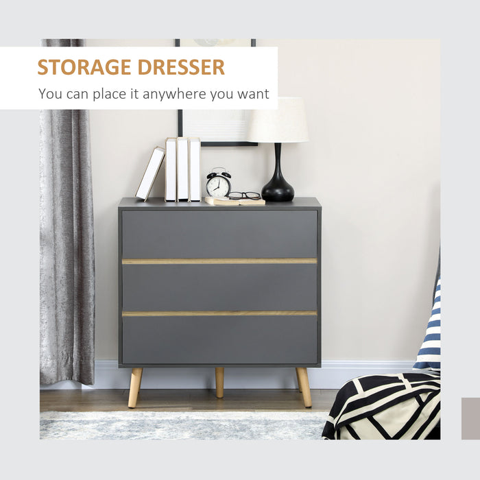 3-Drawer Chest Organizer - Space-Saving Bedroom & Living Room Storage Solution, 80x40x80cm - Sleek Dark Grey Design for Modern Home Decor