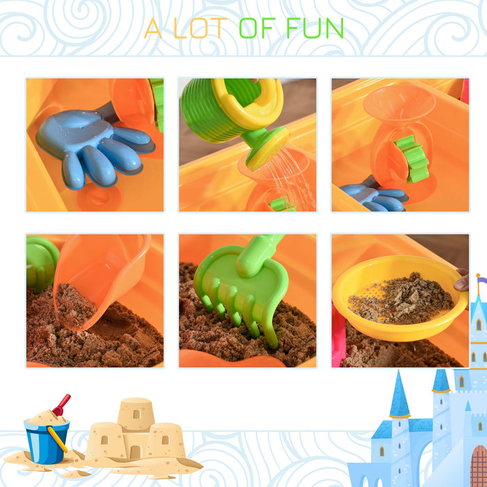 Outdoor Sand and Water Play Table Set with Lid - 2-in-1 Beach Toy Playset with Double Compartment and Accessories - Ideal for Children's Sandbox Activities and Creative Play