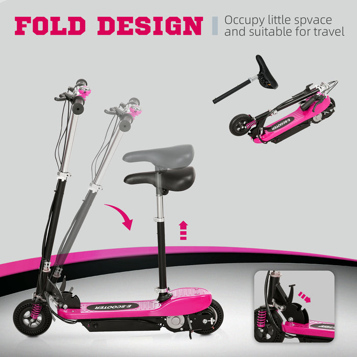 Steel Electric Scooter - Folding E-Scooter with Bell, 15km/h Max Speed, Pink - Ideal for Kids Aged 4-14