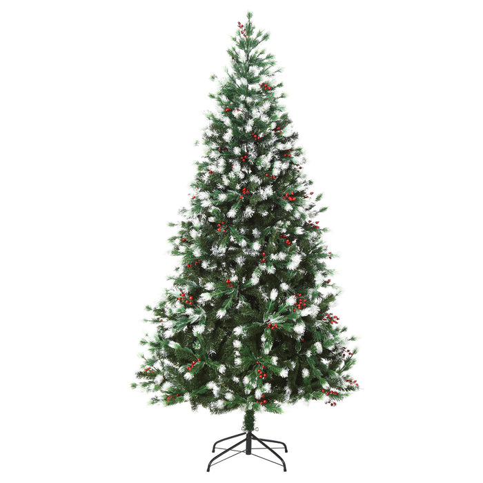Snow-Flocked Pine Christmas Tree, 6ft with Red Berries - Easy Setup Artificial Holiday Decoration - Perfect for Festive Home Decor