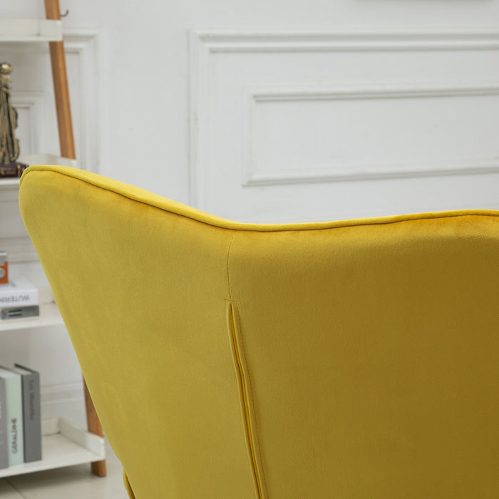 Velvet-Touch Tufted Wingback Armchair - Modern Upholstered Accent Chair with Wooden Legs in Vibrant Yellow - Stylish Lounge & Club Seating for Contemporary Homes
