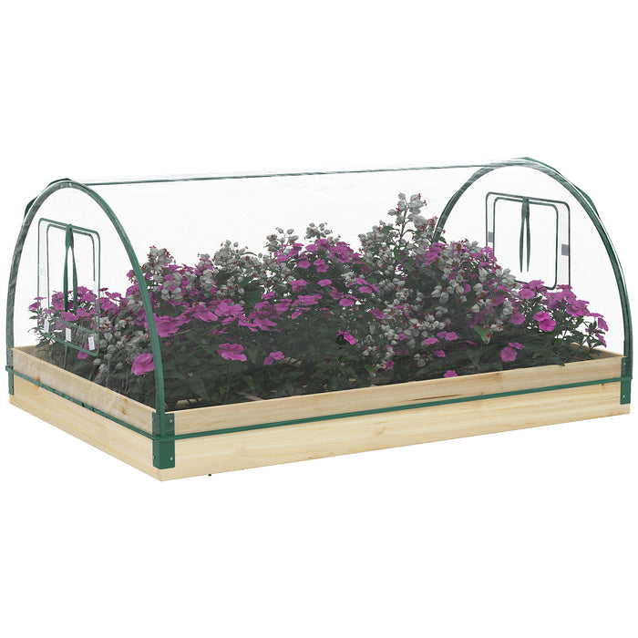 Garden Planter Box with Greenhouse - Elevated Wooden Bed with PVC Cover and Roll-Up Windows - Ideal for Growing Vegetables and Plants with a Natural Aesthetic