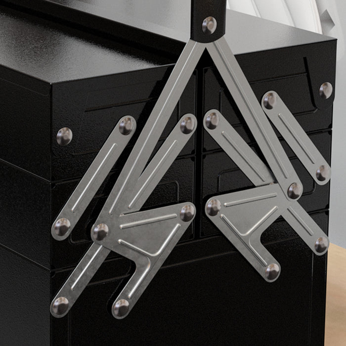 3 Tier Metal Toolbox with 5 Trays - Robust Portable Storage for Tools with Comfortable Carry Handle, 45x22.5x34.5cm - Ideal for Workshop Organization and Mobility