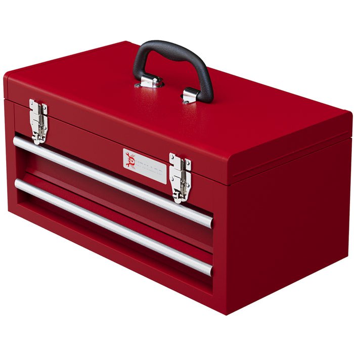Heavy-Duty Lockable Toolbox - 2-Drawer Storage Chest with Secure Latches and Ball Bearing Runners, Red - Ideal for Organizing Tools and Workshop Essentials