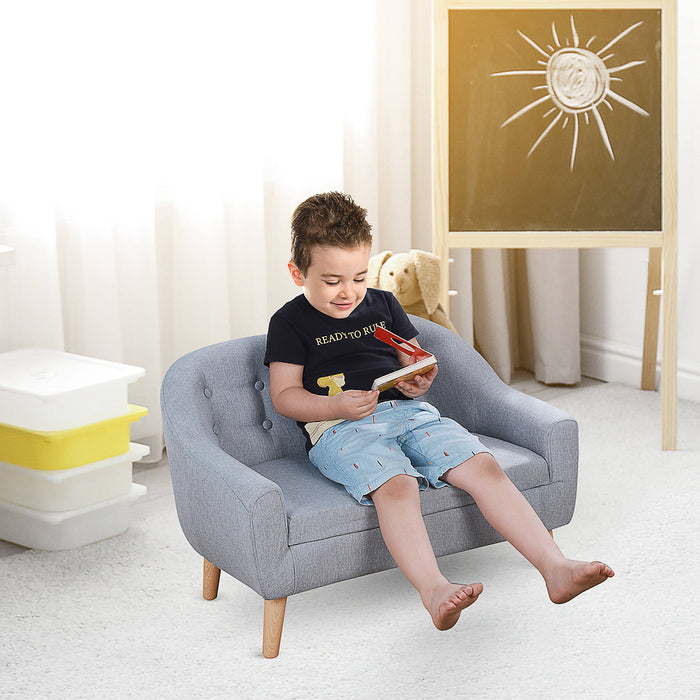 Kids Mini Sofa - 2 Seater Toddler Armchair with Wooden Frame for Bedroom & Playroom - Comfy Children's Seating Furniture in Grey