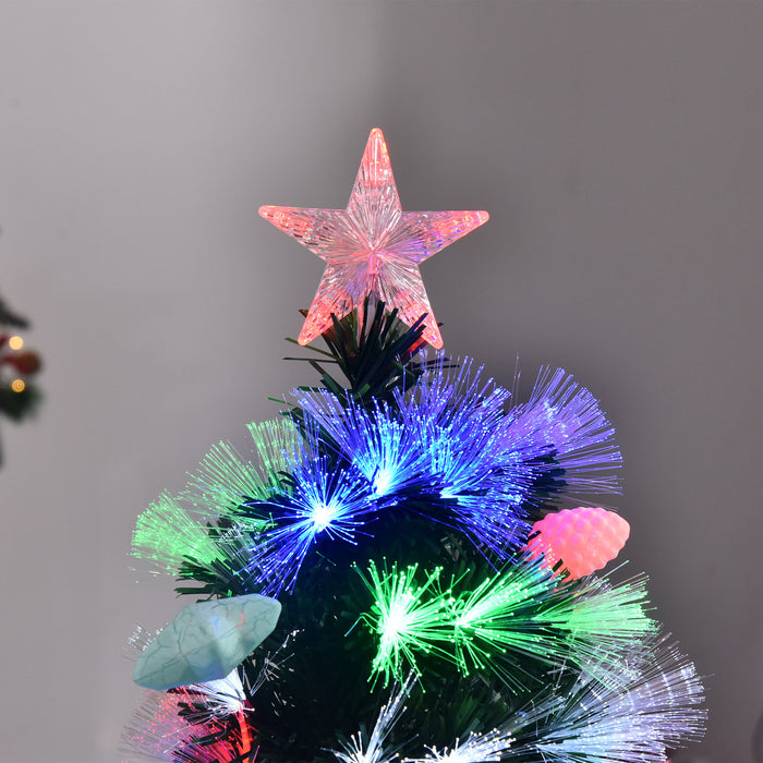 Artificial 4FT Pre-Lit Fiber Optic Christmas Tree - LED Lights & Decorative Baubles with Fitted Star - Perfect for Holiday Home Decor and Festive Celebrations