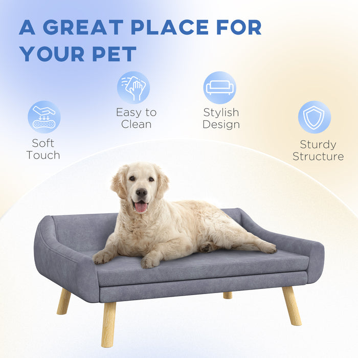 Pet Sofa Bed with Soft Cushion - Durable Wooden Frame Dog Couch, Removable Grey Cover - Ideal for Medium and Large Canine Comfort
