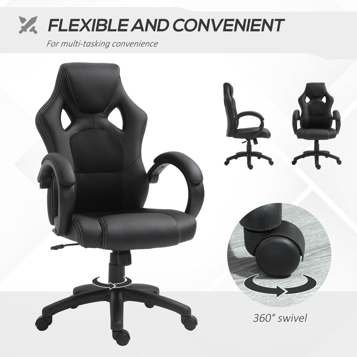 Faux Leather High-Back Computer Chair - Ergonomic Swivel Office Chair with Wheels and Armrests, Black - Ideal for Home Office Comfort and Style