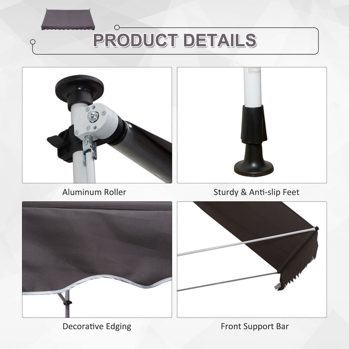 Balcony DIY Patio Awning - 3 x 1.5m Manual Retractable Canopy with Clamp, Adjustable Shade Shelter - Perfect for Outdoor Comfort in Grey