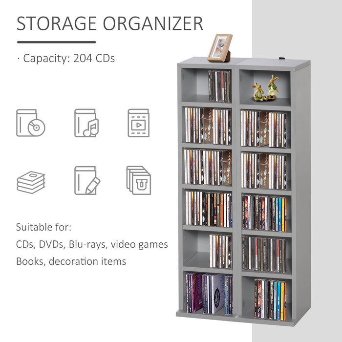 204 CD Media Storage Towers - Dual Set Adjustable Shelf DVD Blu-Ray Bookcase Organizer - Space-Saving Display Rack for Movie Enthusiasts